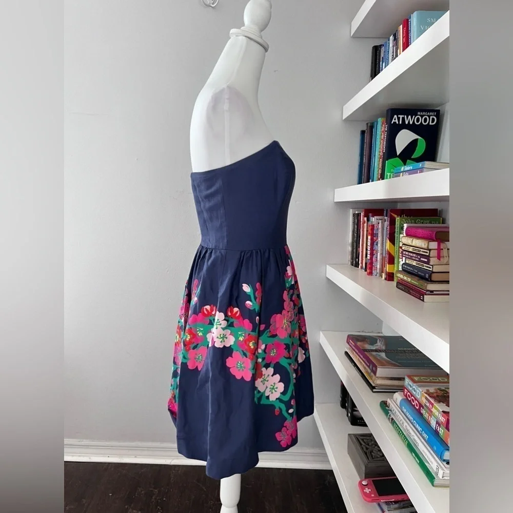 Lilly Pulitzer Lottie Navy Cherry Floral Strapless Dress size 8 - Picture 8 of 13